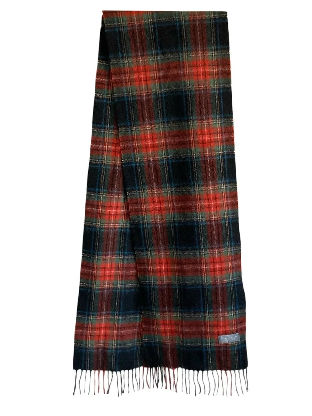 100% Cashmere Plaid Fringe Scarf